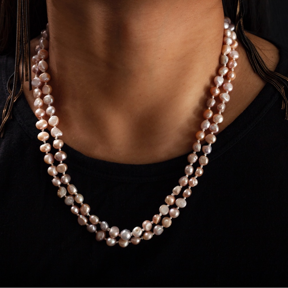 Freshwater Pearl Opera Necklace - PINK